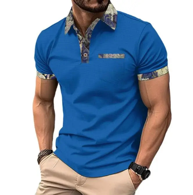Summer New Men Waffle Shirts Color Blocked Pocket Short Sleeve Casual Polo T-shirt Top Size S-3XL MegaBDM