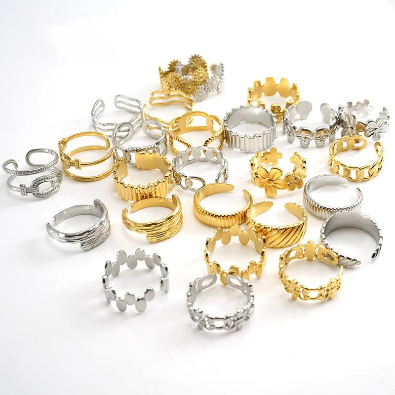 Fashion Personality Vintage Open Ring High Quality 18k Gold Steel Color Stainless Steel Rings for Women
