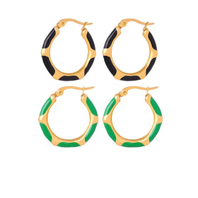 Factory Direct Sale Simple Enamel Titanium Steel Gold-plated Geometric Earrings Oil Drop Jewelry