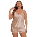 Two Piece Set Camisole Top and Shorts Pajamas Satin Women Big Size Sleepwear