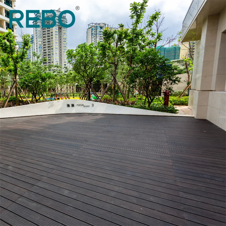 REBO Outdoor Solid Bamboo Deck Flooring Tongue Groove System Modern Design 5-Year Warranty Medium Plank Oiled Finish
