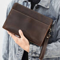 Wholesale Customized Vintage Brown Phone Wallets Purse Full Grain Crazy Horse Genuine Leather Cowhide Men Clutch Bag