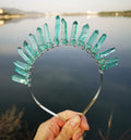 Diy Most Popular Item Point Crystal Light Green Hairband with Aura Mixed Quartz Stone Stainless Wrapped Skin Clean Beauty Device