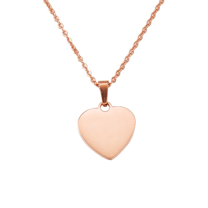 Factory Customized Mirror Laser Engravable Stainless Steel Woman Peach Heart Love Heart  Pendant Necklace for Holiday Gift