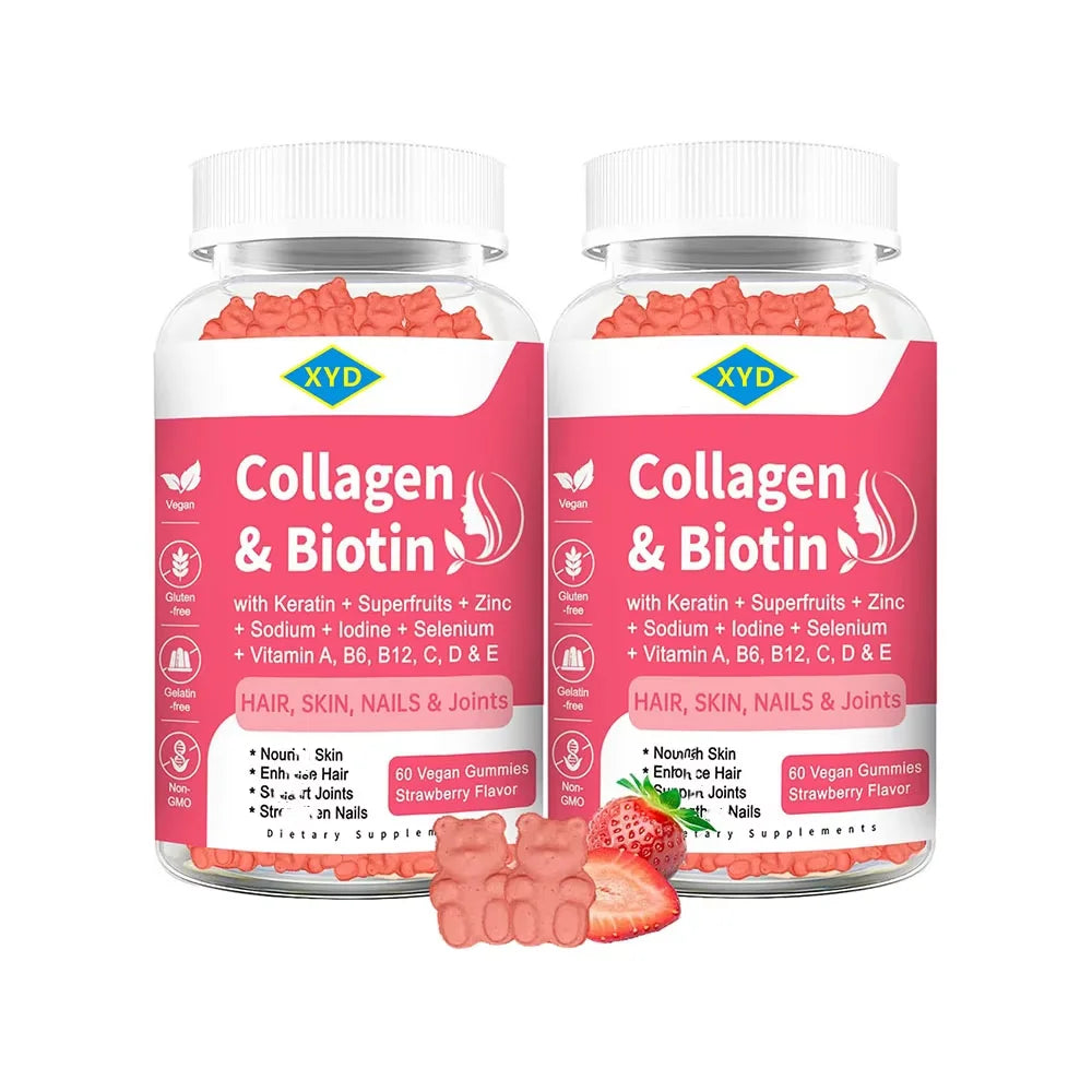 Aeglewell OEM Private Label Vegan Collagen Gummies with Biotin & Keratin for Hair Skin Nails Biotin Collagen Gummy Multivitamin