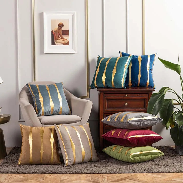 Fashion Striped Pillowcase Festival Home Bronzing Sofa Cushion Cover 45x45cm Car Soft Fabric Lumbar Pillow Cases Decorative