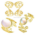 Lotus Fun Luxury Flexible Classic Leaf Moonstone Ring Real 925 Sterling Silver 18k Gold Plated Fine Jewelry Set for Women