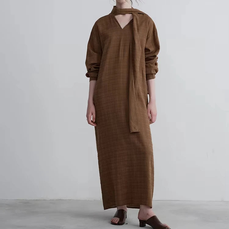 Zifeng OEM 2025 New Dubai Solid Color Two-Wear Japanese Cotton and Linen Textured Ribbon Dress