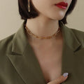 French Style Paper Clip Pin Chain Neck Chain Collar Titanium Steel 18K Gold Bracelet Earrings Necklace Jewelry Set