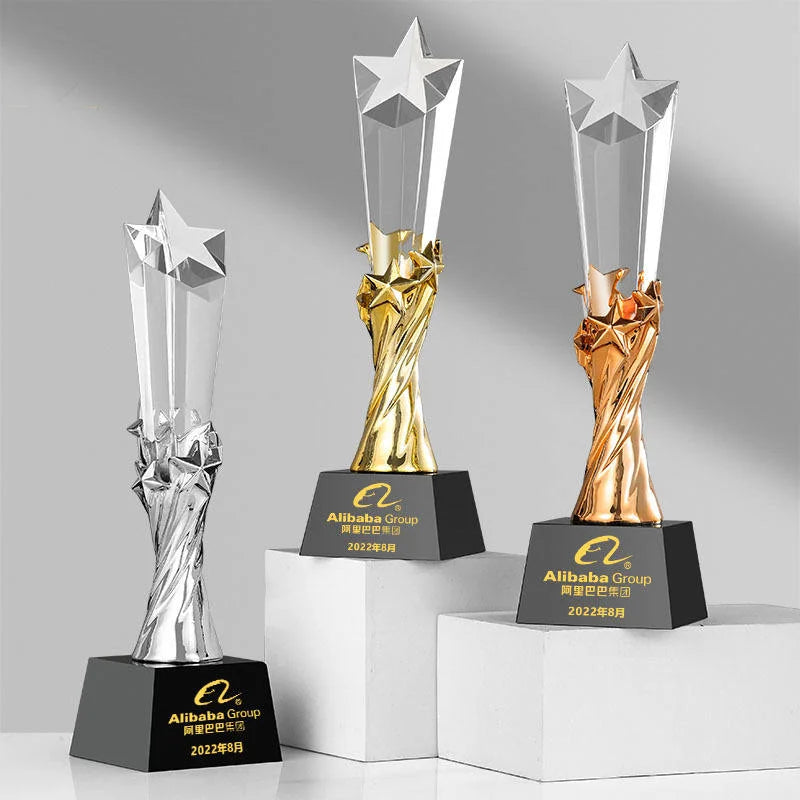 Personalized Gold Silver Bronze Resin Star Trophy Crystal Star Award