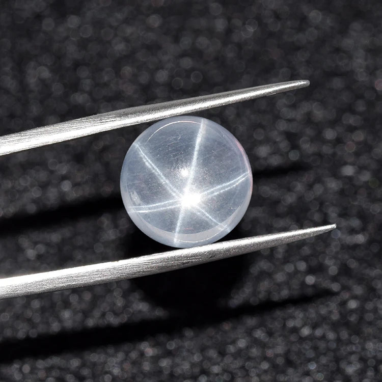 Roomy Loose Star Sapphire  Round Cabochon 6 Rays Flat Back  Transparent Star White Sapphire