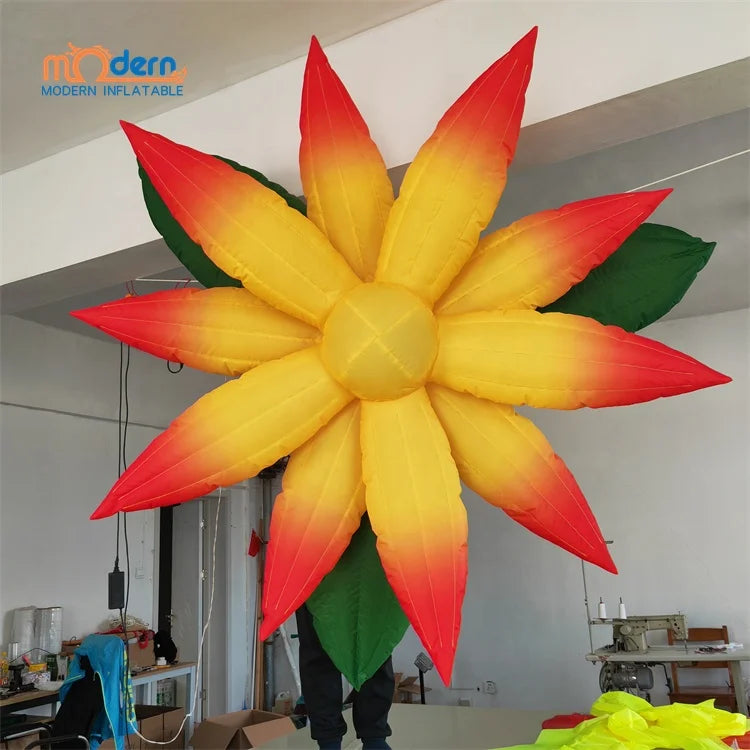 Custom Giant Inflatable Flower Balloon RGB LED Lights 210D Oxford Cloth 4-6ft Inflated Size Modern Brand Custom Advertising