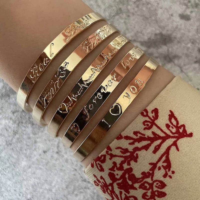 Wholesale Popular Heart Opening Bracelet 5 Piece Set Simple Smooth Bracelet for Women