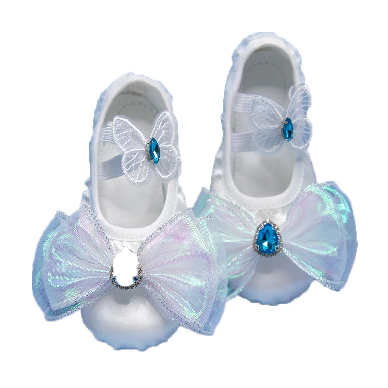 Non-Slip White Ballet Slippers for Girls With Leather Split Soles
