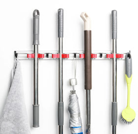 Modern Eco-Friendly 4-Piece Aluminum Anti-Rust Wall-Mounted Mop and Broom Holder for Indoor Use