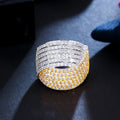 Two Tones White Gold Plated Twist Line Cubic Zirconia Crystal Wide Big Statement Open Adjustable Ring for Wedding Women Jewelry