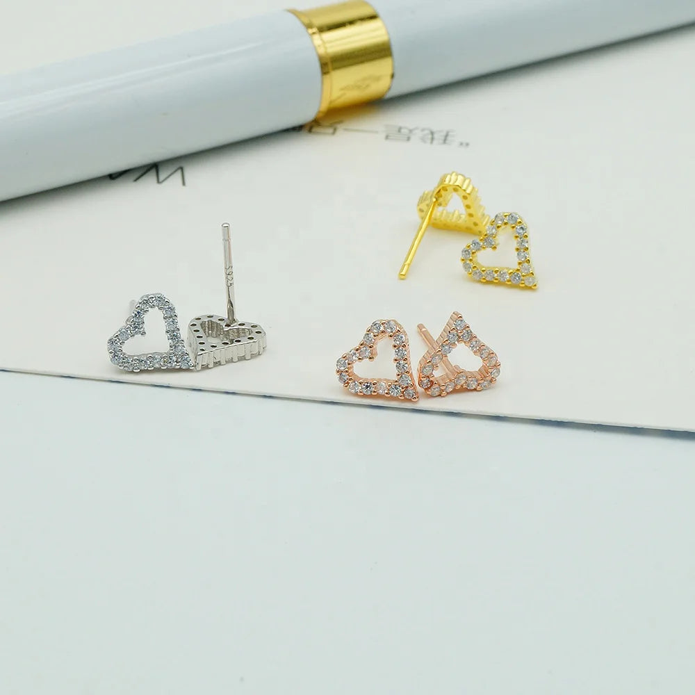 Fine Jewelry Earrings Sterling 925 Silver Jewelry Heart Girls Jewelry Gold Plated for Women