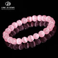 JD GEMS Healing Stone Stretch Cord Elastic Colorful Cat Eyes Stone Expandable Rope Jewelry Pink Cat Eyes Stone Bracelet