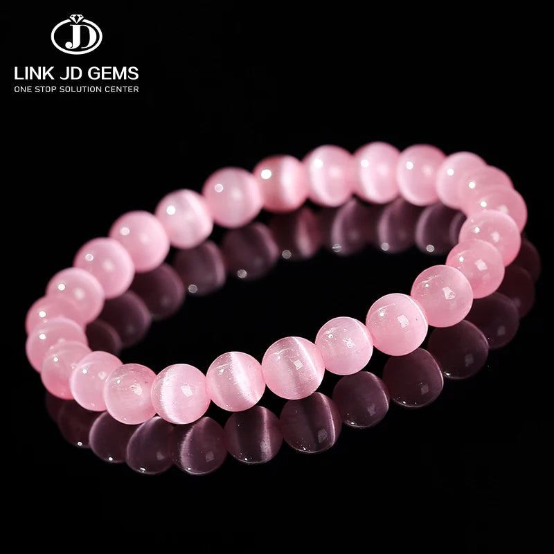 JD GEMS Healing Stone Stretch Cord Elastic Colorful Cat Eyes Stone Expandable Rope Jewelry Pink Cat Eyes Stone Bracelet