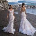 2025 New Style Small Trailing Lace Chiffon Wedding Dress for Girls Bride's Deep V-Neck Long Sleeve Backless Draped Applique