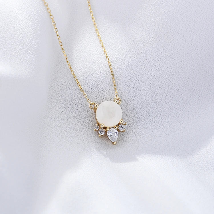 Fulsun Dainty Ins Trendy Simple 925 Sterling Silver 14k Gold Plated Chian Necklace Cubic Zirconia Moonstone Gemstone Necklace