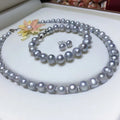Simple Design Women 8-9 MM Grey Natural Freshwater Pearl Beaded Necklace Earrings Ring 3 PCS Jewelry Set