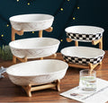 Creative Three-layer Multi-layer Fruit Plate European-style Ceramic Dried Fruit Plate Bamboo and Wood Rack Home Snack Candy Tray