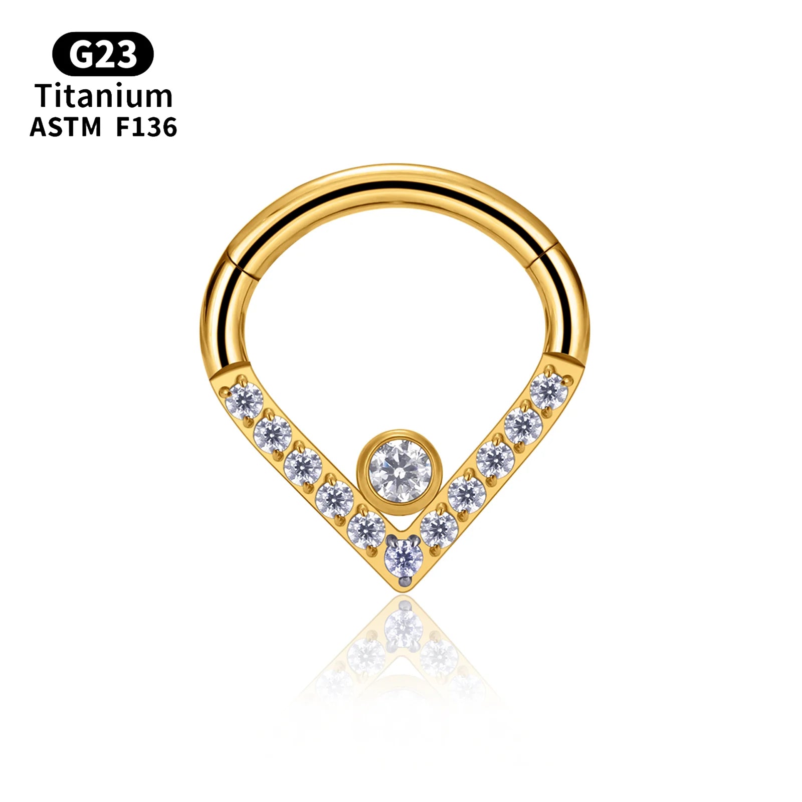 G23 Titanium Waterdrop Septum Clicker 16G Segment Tragus Cartilage Daith Hoop Earrings Zircon Gold Nose Ring Jewelry for Wedding