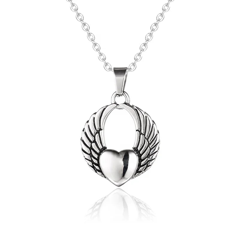 316L Stainless Steel Heart Angel Wing Cremation Ash Pendant Necklace Jewelry for Women