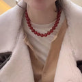 Vintage Simple Fashion Pure 925 Sterling Silver Cornelian Gemstone Agate Beaded Chain Necklace for Women Girls Jewelry