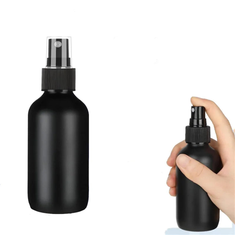 4oz Refillable Matte Black Empty Boston Spray Pump Sprayer Fine Mist Glass Bottles Screen Printing Carton Packed Perfumes