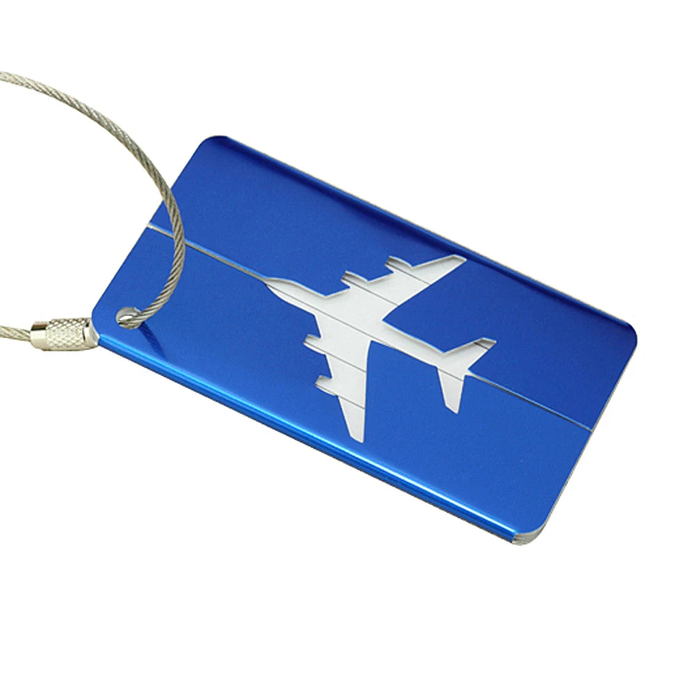 Business Travel Luggage Tag Blue Aircraft Style Aluminum Custom Logo Printed Metal Material