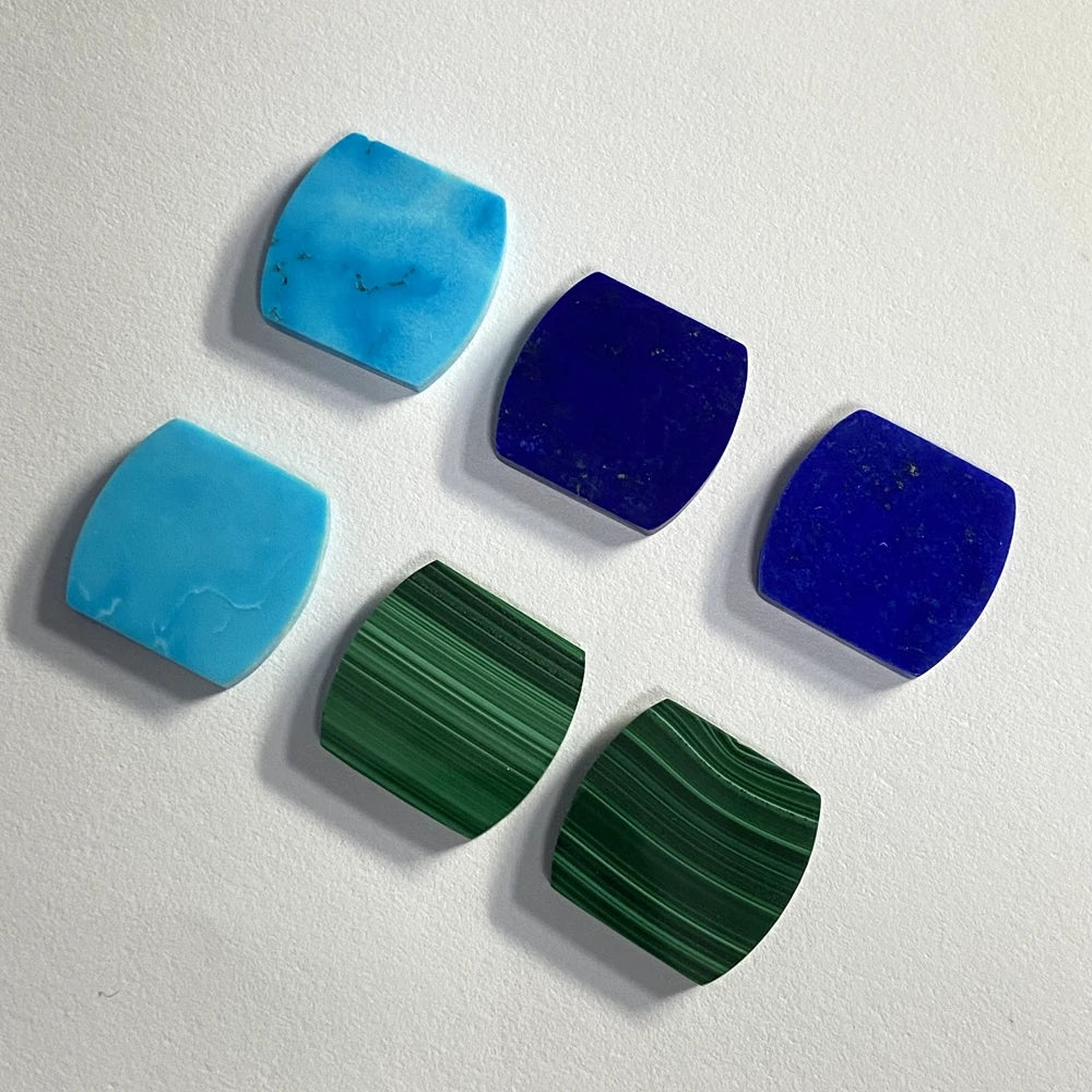 Flat Cushion Shape Natural Turquoise Lapis Malachite Stone Small Disc Gemstone for Jewelry