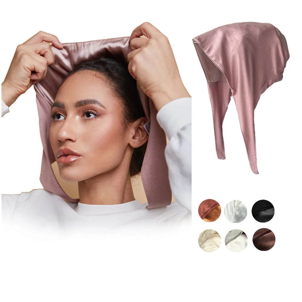 Women's Striped New Cotton Modal Jersey Muslim Underscarf Lined Silk Satin Inner Hijab Caps Jersey Style Undercaps