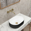 New Design White Black Green Blue Oval Fluted Shape Countertop Artificial Stone Basin Lavabo Bathroom Hand Face Wash Sink