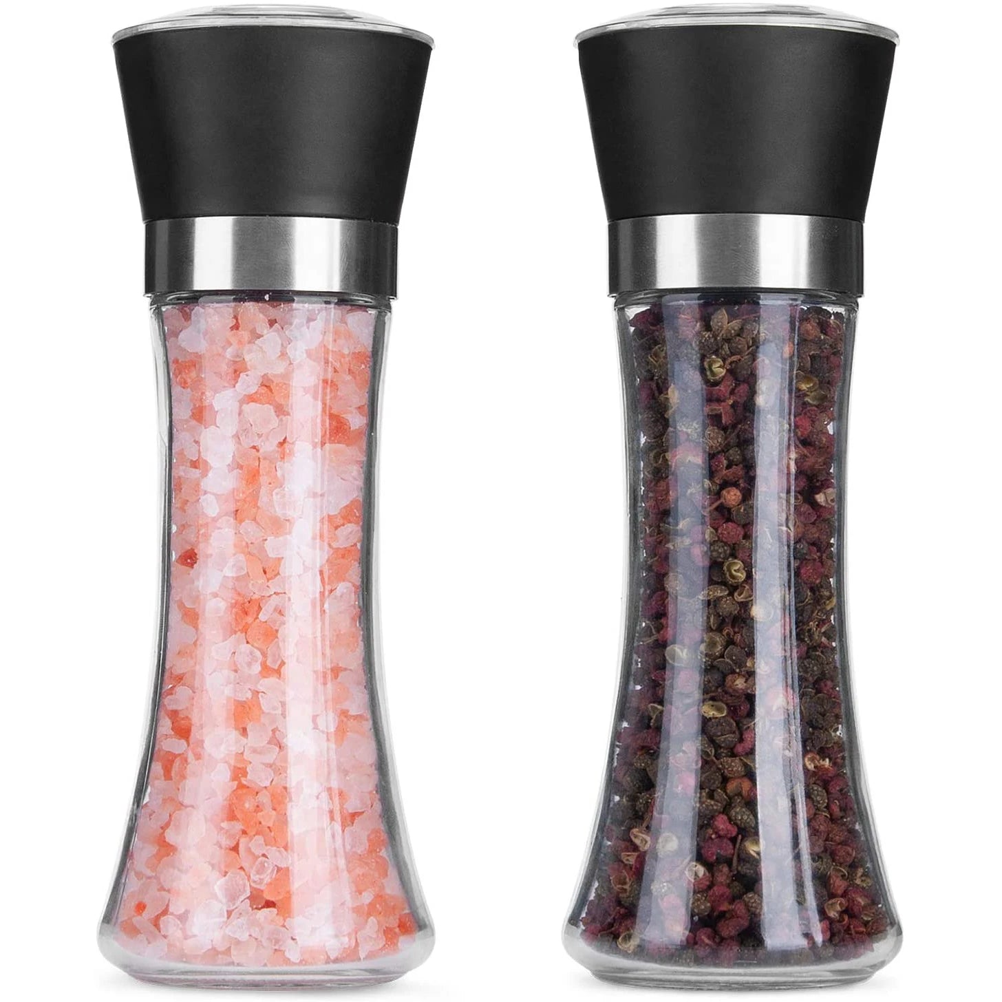 Best Price Kitchen Adjustable Manual Spice Mill Glass Bottle Ceramic Core Stainless Steel Salt and Pepper Grinder Set