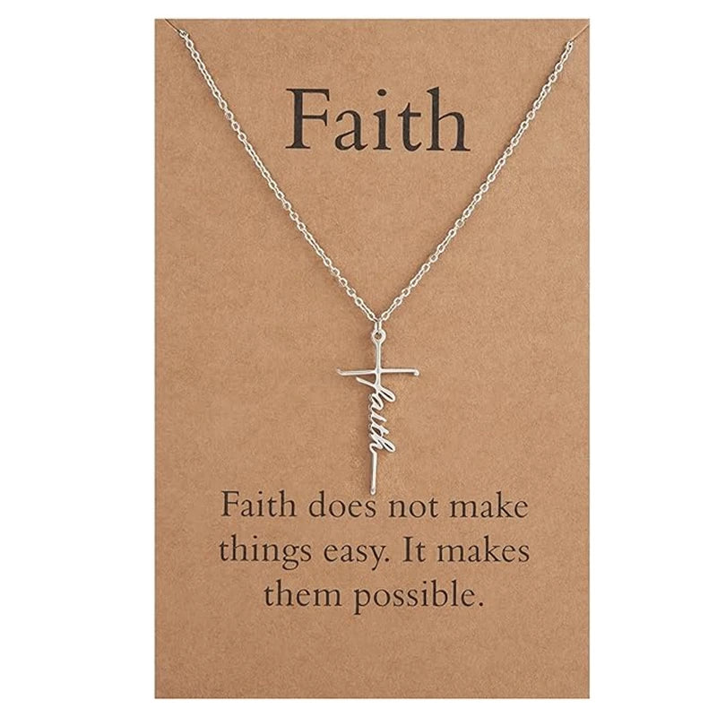 Hope Jesus Faith Cross Letter Design 18K Gold Plated Alloy Link Religious Christian Pendant Necklace for Women Girls Jewelry