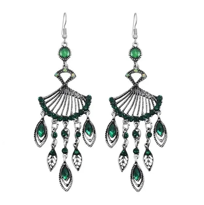 Retro Fashion Bohemian Silver Plated Bridal Geometric Cubic Zirconia Rhinestone Tassel Wedding Chandelier Earrings Jewelry