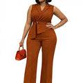 Fashion Casual One Shoulder Back Invisible Zipper Sleeveless Wide Leg Jumpsuit
