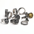 Norse Mythological Runes Woven Nets Textures Cross George Portrait Roman Skeleton Celtic Knot Rings Stainless Steel