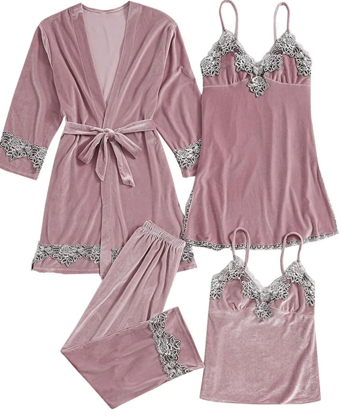 EU / US Ladies 4-piece Velvet Pendant Pajamas Set Nightgown Sleepwear Multiple Pcs Set Wholesale