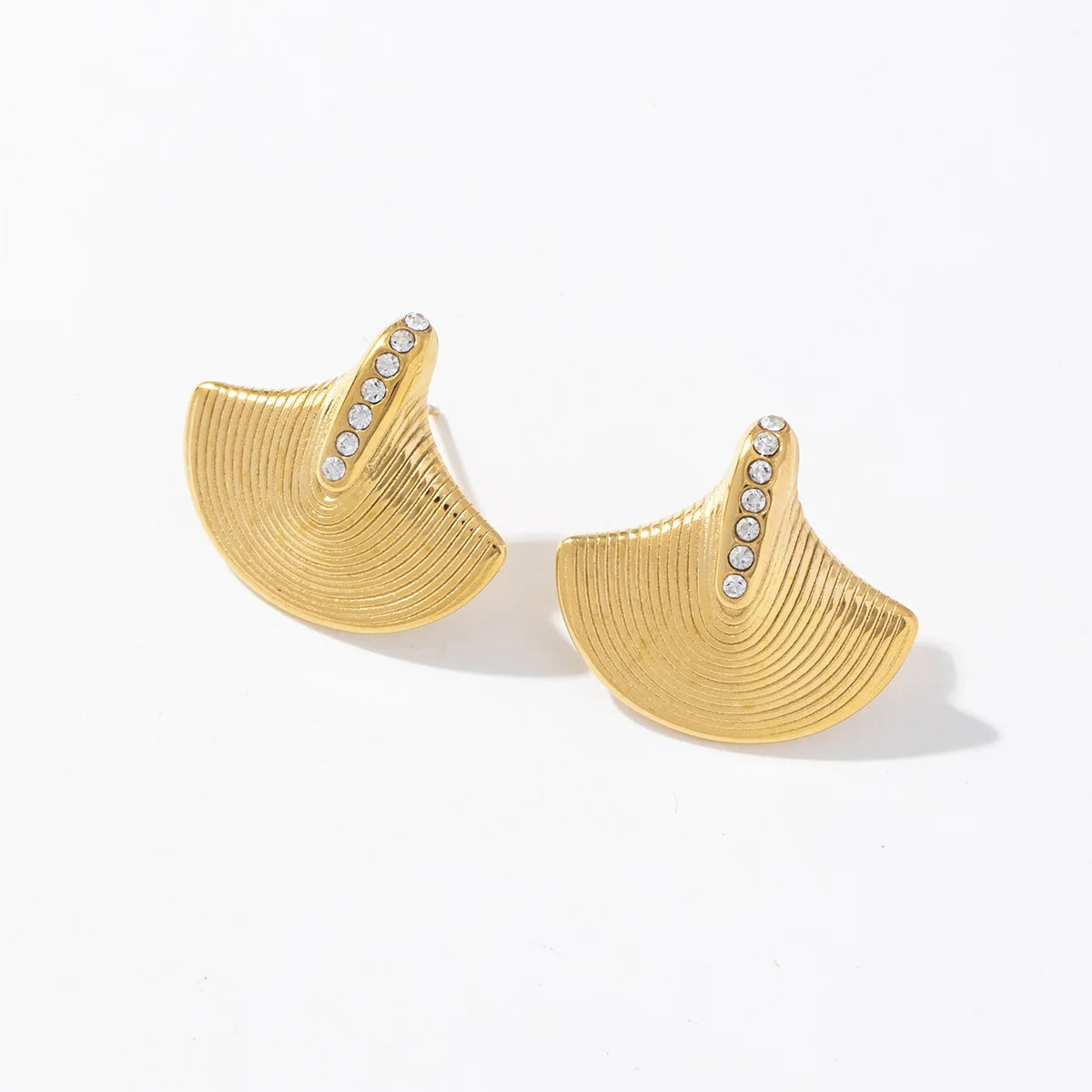 Stainless Steel Elegant Gold Shell Stud Earrings Sparkling Zircon Women's Jewelry Earring
