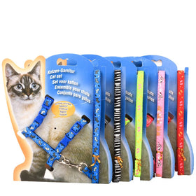 Lovely Pattern Eco-friendly Durable Polyester Pet Harness Leash Set Adjustable Collar and Chest for Cats Walking