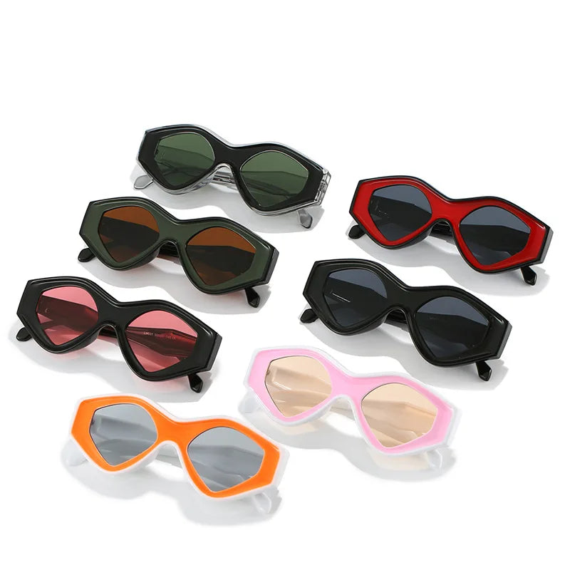 DOISYE Women's Vintage Fashion Sunglasses Small Polygonal Cat Eye Design Contrast Color PC for Outdoor Adventures Wholesale