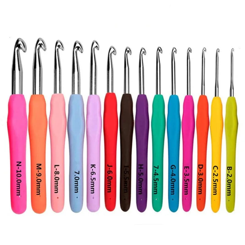 9 Pcs /set TPR Soft Handle Aluminum Crochet 2mm to 6mm Rubber Handle Crochet Hooks Needles for Yarn Craft