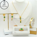 Earrings Engagement Gold Plated Bamboo Green Stone Stainless Steel Women Girl Gift Bling Sequins Africa Dubai Jewelry Sets