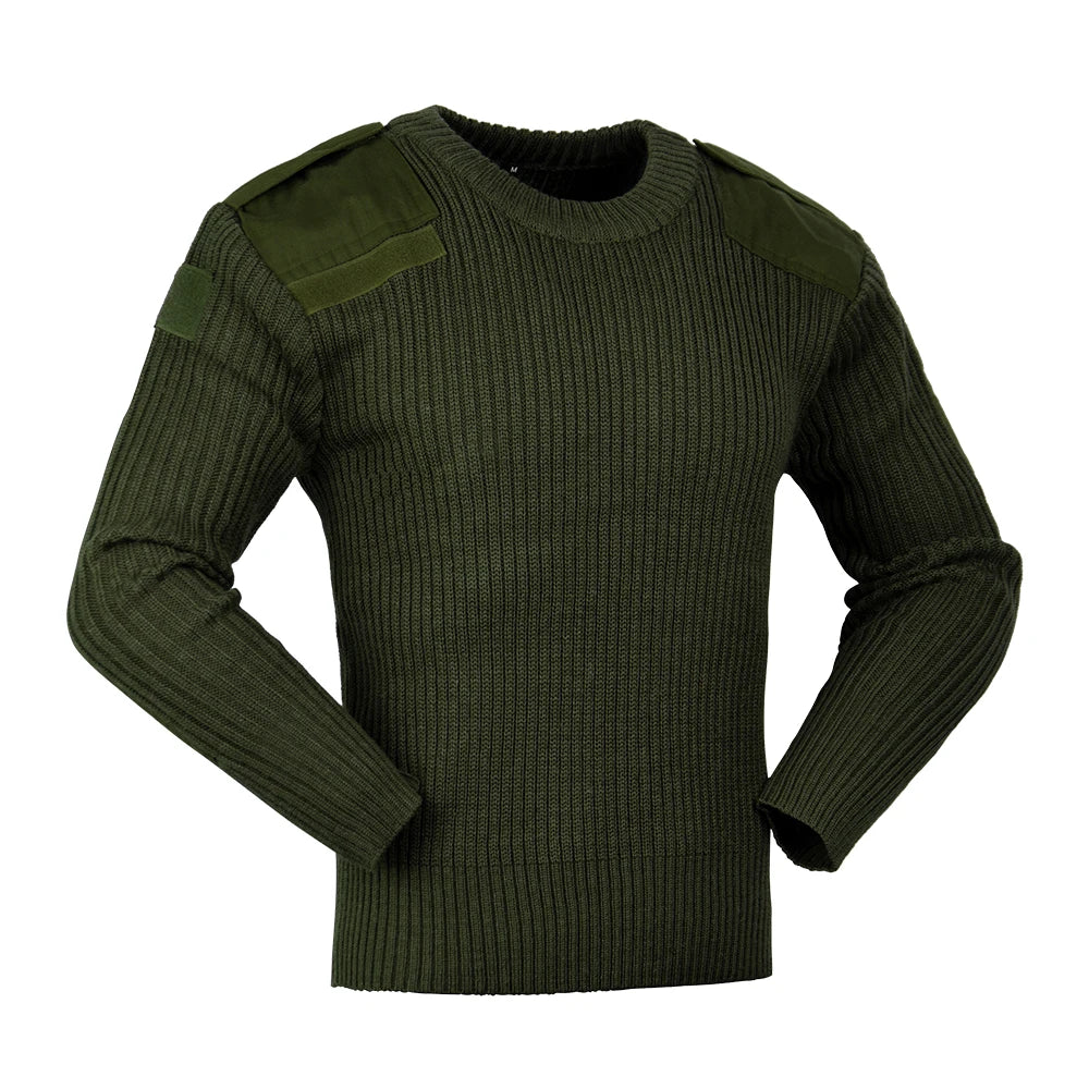 In-Stock Olive Green Pullover Sweater Custom Polyester & Wool Jersey with Round Neck Breathable Knitted Design for Winter