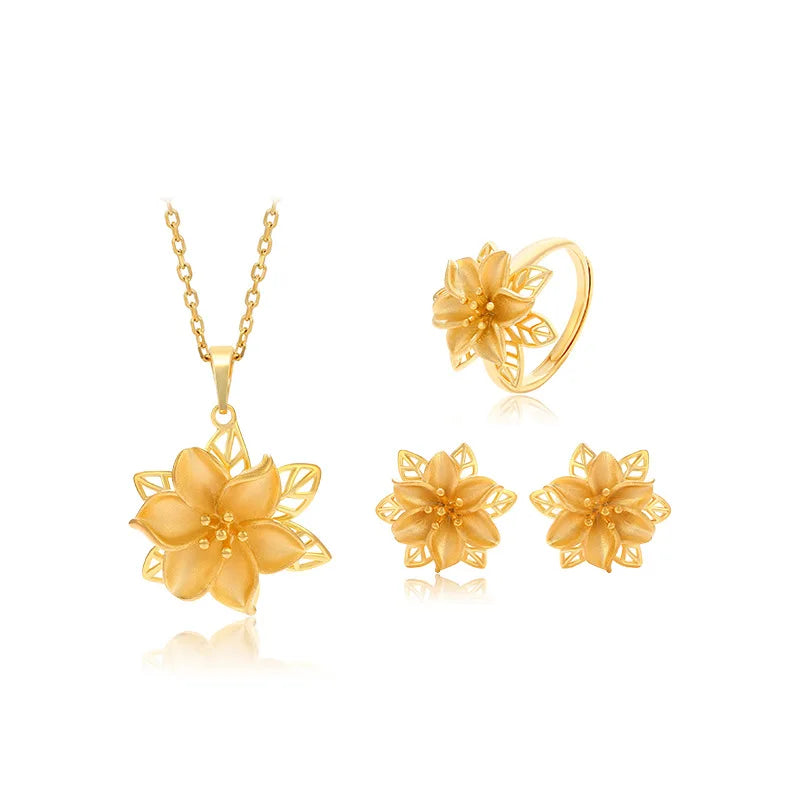Dubai Gold  Sand  Gold Jewelry Abacus Flower Four-Leaf Clover Necklace Pendant Set