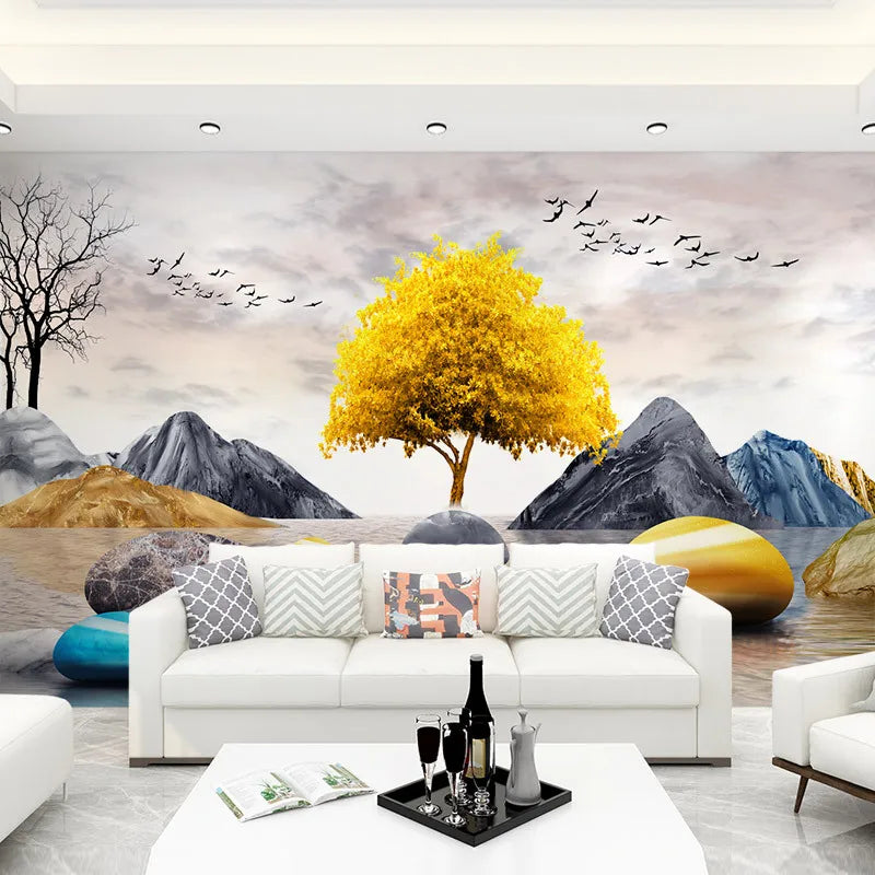 5d Living Room Tv Background Wall Paper Golden Elk Film And Television Wall Cloth Bedroom Atmosphere Light Luxury Mural