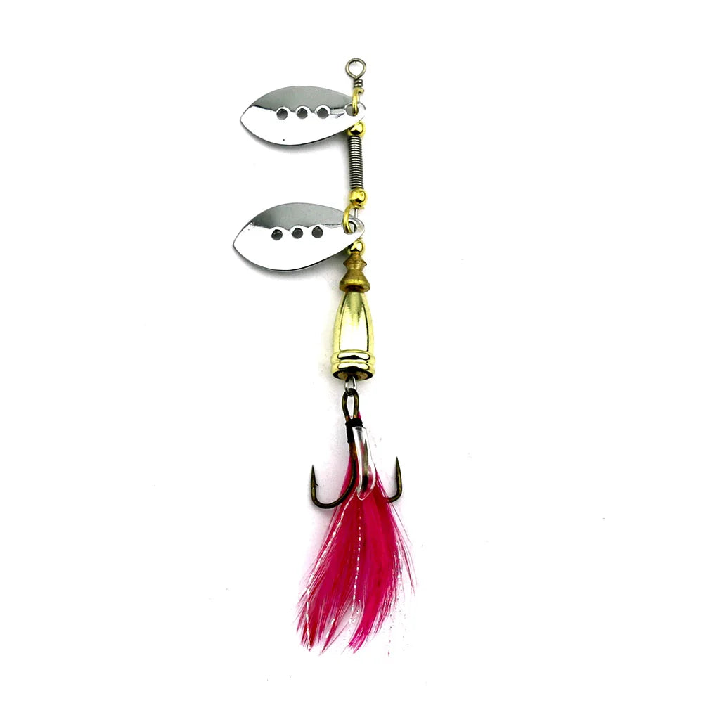 Wholesale SP172 8.7cm 9g Metal Spinner Baits Spoon Fishing Lures with Feather Hook